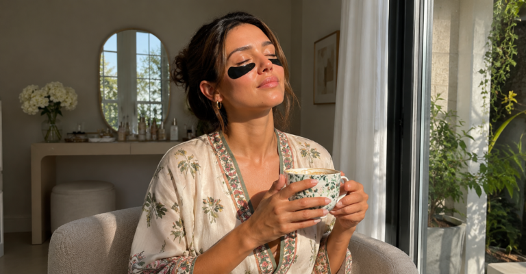 Woman enjoying a slow, quiet self-care Sunday routine with coffee and a journal for a full weekly reset